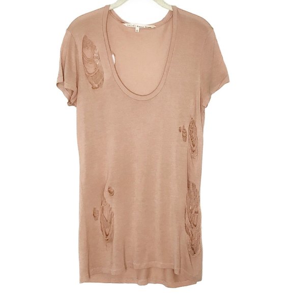 RACHEL Rachel Roy Tops - Rachel Roy U-Neck Ripped Tan T'Shirt - Size M